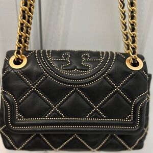 Tory Burch Black Studded Leather Shoulder Bag